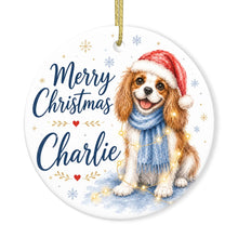 Load image into Gallery viewer, Cavalier King Charles Spaniel Dog Ornament - Watercolor Artwork Merry Christmas Design - Personalized with Name-Christmas Ornament-Cavalier King Charles Spaniel,Christmas,Personalize Artwork-3