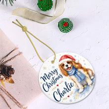 Load image into Gallery viewer, Cavalier King Charles Spaniel Dog Ornament - Watercolor Artwork Merry Christmas Design - Personalized with Name-Christmas Ornament-Cavalier King Charles Spaniel,Christmas,Personalize Artwork-6