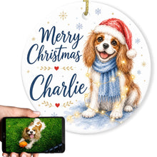 Load image into Gallery viewer, Cavalier King Charles Spaniel Dog Ornament - Watercolor Artwork Merry Christmas Design - Personalized with Name-Christmas Ornament-Cavalier King Charles Spaniel,Christmas,Personalize Artwork-1