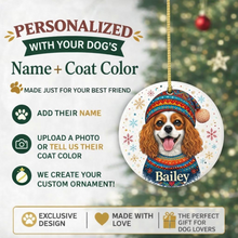Load image into Gallery viewer, Cavalier King Charles Spaniel Ornament - Christmas Folk Art Design - Personalize with Photo and Name