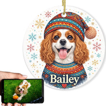 Load image into Gallery viewer, Cavalier King Charles Spaniel Ornament - Christmas Folk Art Design - Personalize with Photo and Name