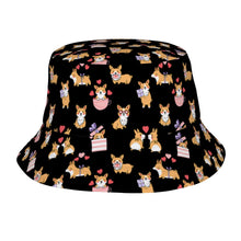 Load image into Gallery viewer, Celebration Corgi Love Bucket Hat-Hats &amp; Caps-Midnight Black-One Size-49