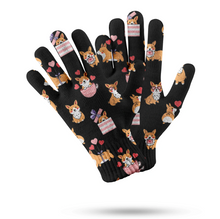 Load image into Gallery viewer, Celebration Corgis Love Touch Screen Gloves - 4 Colors-Accessories-Accessories, Corgi, Dog Dad Gifts, Dog Mom Gifts, Gloves-Black-4