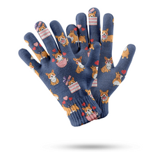 Load image into Gallery viewer, Celebration Corgis Love Touch Screen Gloves - 4 Colors-Accessories-Accessories, Corgi, Dog Dad Gifts, Dog Mom Gifts, Gloves-Navy-1