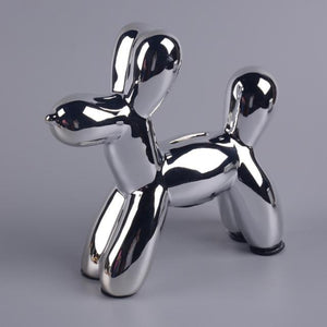 Image of a beautiful Poodle piggy bank statue in the color Silver, made of ceramic