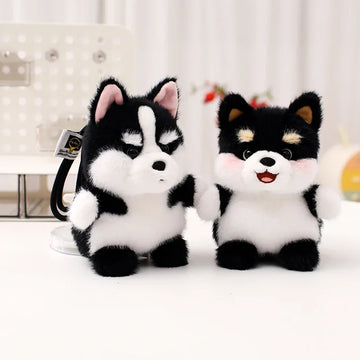 Charming Black and Tan Shiba Inu Plush Keychain