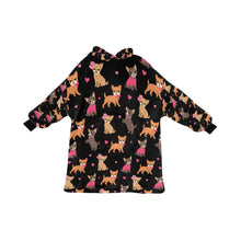 Load image into Gallery viewer, Charming Chihuahuas in Sweet Style Blanket Hoodie-Blanket-Apparel, Blanket Hoodie, Blankets, Chihuahua, Dog Mom Gifts-Midnight Black-ONE SIZE-10