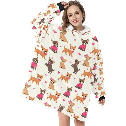 Charming Chihuahuas in Sweet Style Blanket Hoodie-Blanket-Apparel, Blanket Hoodie, Blankets, Chihuahua, Dog Mom Gifts-1