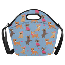 Load image into Gallery viewer, Charming Chihuahuas in Sweet Style Neoprene Lunch Bag-Sky Blue-ONESIZE-5