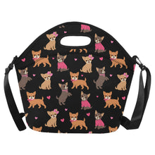 Load image into Gallery viewer, Charming Chihuahuas in Sweet Style Neoprene Lunch Bag-Midnight Black-ONESIZE-10