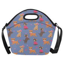 Load image into Gallery viewer, Charming Chihuahuas in Sweet Style Neoprene Lunch Bag-Slate Blue-ONESIZE-6