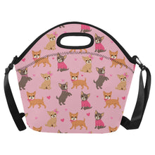 Load image into Gallery viewer, Charming Chihuahuas in Sweet Style Neoprene Lunch Bag-Light Pink-ONESIZE-3