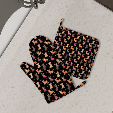 Charming Chihuahuas in Sweet Style Oven Mitts and Pot Holder Set-Kitchen Decor-Accessories,Chihuahua,Dog Mom Gifts-1