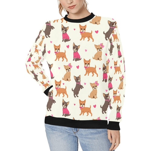 Charming Chihuahuas in Sweet Style Sweatshirt for Women-Ivory White-XS-1