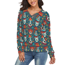 Load image into Gallery viewer, Charming Pit Bull Merriment Women’s V-Neck Christmas Sweater-Apparel-Apparel,Christmas,Dog Mom Gifts,Pit Bull,Sweater,Sweatshirt-2