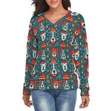 Load image into Gallery viewer, Charming Pit Bull Merriment Women’s V-Neck Christmas Sweater-Apparel-Apparel,Christmas,Dog Mom Gifts,Pit Bull,Sweater,Sweatshirt-S-1