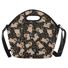 Load image into Gallery viewer, Charming Pugs in Bloom Neoprene Lunch Bag-Black-ONESIZE-41