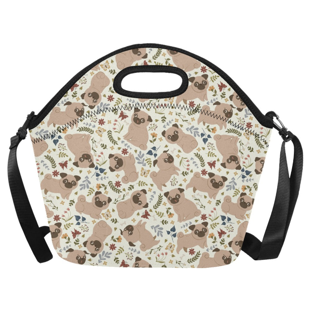 Charming Pugs In Bloom Neoprene Lunch Bag Ivory Onesize