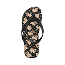 Load image into Gallery viewer, Charming Pugs in Bloom Unisex Slippers-Black-S-24