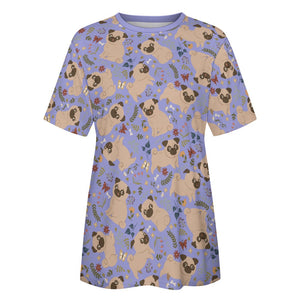 Charming Pugs in Bloom Women's Cotton T-Shirt-Apparel--38