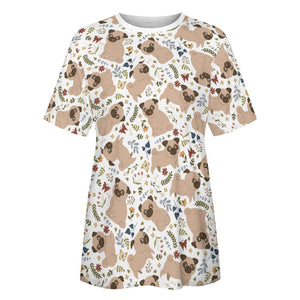 Charming Pugs in Bloom Women's Cotton T-Shirt-Apparel--2