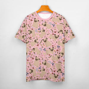 Charming Pugs in Bloom Women's Cotton T-Shirt-Apparel--6