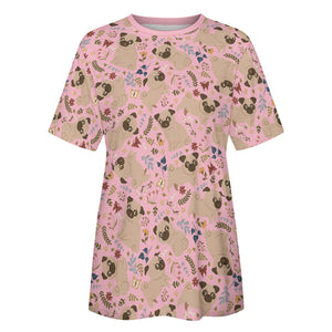 Charming Pugs in Bloom Women's Cotton T-Shirt-Apparel--7