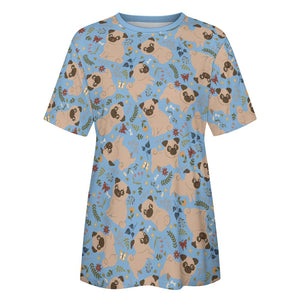 Charming Pugs in Bloom Women's Cotton T-Shirt-Apparel--19