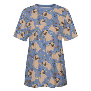 Charming Pugs in Bloom Women's Cotton T-Shirt-Apparel--22