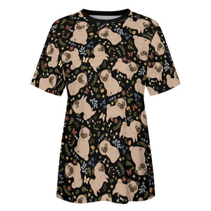 Charming Pugs in Bloom Women's Cotton T-Shirt-Apparel--41