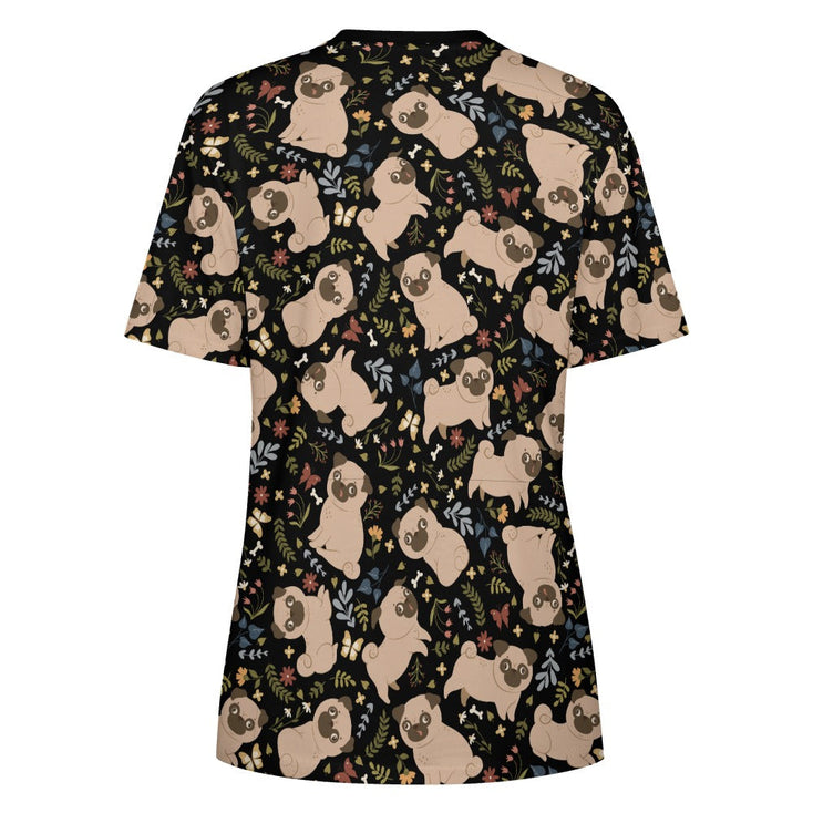 Charming Pugs in Bloom Women's Cotton T-Shirt-Apparel--45