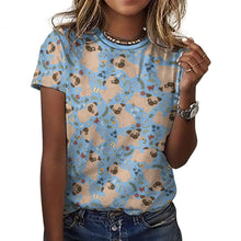 Load image into Gallery viewer, Charming Pugs in Bloom Women&#39;s Cotton T-Shirt-Apparel-Sky Blue-2XS-13