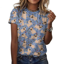 Load image into Gallery viewer, Charming Pugs in Bloom Women&#39;s Cotton T-Shirt-Apparel-Slate Blue-2XS-20