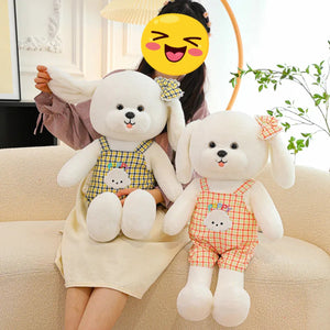 Checkered Jumpsuit Bichon Frise Stuffed Animal Plush Toys-14