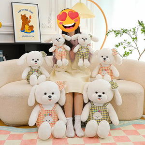 Checkered Jumpsuit Bichon Frise Stuffed Animal Plush Toys-15