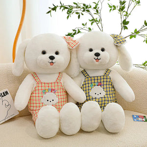 Checkered Jumpsuit Bichon Frise Stuffed Animal Plush Toys-2