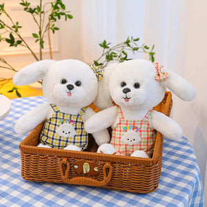 Checkered Jumpsuit Bichon Frise Stuffed Animal Plush Toys-3