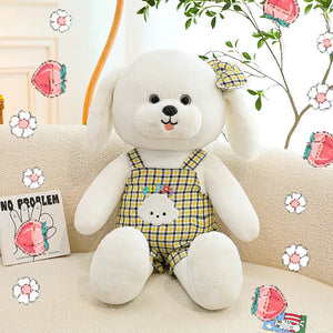 Checkered Jumpsuit Bichon Frise Stuffed Animal Plush Toys-6