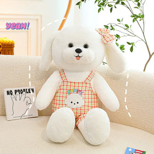 Checkered Jumpsuit Bichon Frise Stuffed Animal Plush Toys-7