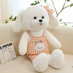 Checkered Jumpsuit Bichon Frise Stuffed Animal Plush Toys-8