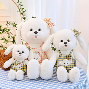 Checkered Jumpsuit Bichon Frise Stuffed Animal Plush Toys-1