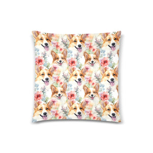 Cheerful Corgi Companions Floral Delight Throw Pillow Cover-Cushion Cover-Corgi, Home Decor, Pillows-One Size-2