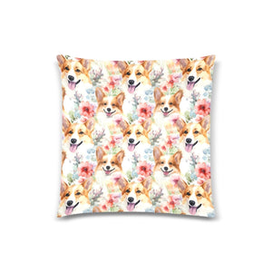 Cheerful Corgi Companions Floral Delight Throw Pillow Cover-Cushion Cover-Corgi, Home Decor, Pillows-One Size-1