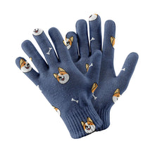 Load image into Gallery viewer, Cheerful Corgi Faces Touch Screen Gloves-Accessories-Accessories,Corgi,Dog Dad Gifts,Dog Mom Gifts,Gloves-Navy-1
