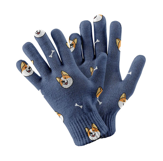 Cheerful Corgi Faces Touch Screen Gloves-Accessories-Accessories,Corgi,Dog Dad Gifts,Dog Mom Gifts,Gloves-Navy-1