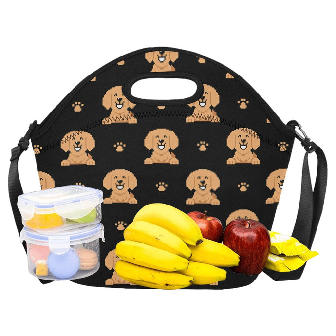 Cheerful Golden Retriever Puppy Neoprene Lunch Bag-12
