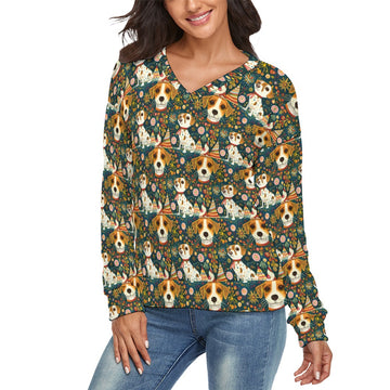 Cheerful Jack Russells Jamboree Womens V Neck Christmas Sweater 3 360x