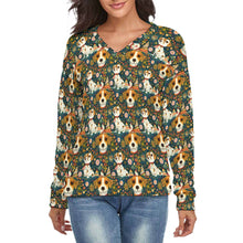 Load image into Gallery viewer, Cheerful Jack Russell's Jamboree Women's V-Neck Christmas Sweater-Apparel-Apparel,Christmas,Dog Mom Gifts,Jack Russell Terrier,Sweater,Sweatshirt-S-2