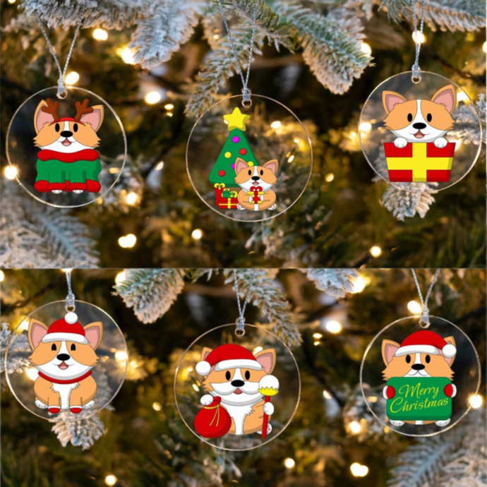 Cheerful Merry Corgi Christmas Tree Ornaments - 6 Designs-Christmas Ornament-Christmas, Corgi-All 6 Designs (3 + 3 Free)-1