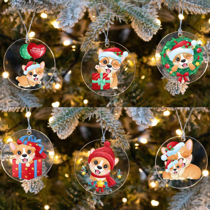 Merry Corgi Christmas Tree Ornaments - 7 Designs Bundle-Christmas Ornament-Christmas, Corgi-All 7 Designs (4 + 3 Free)-1